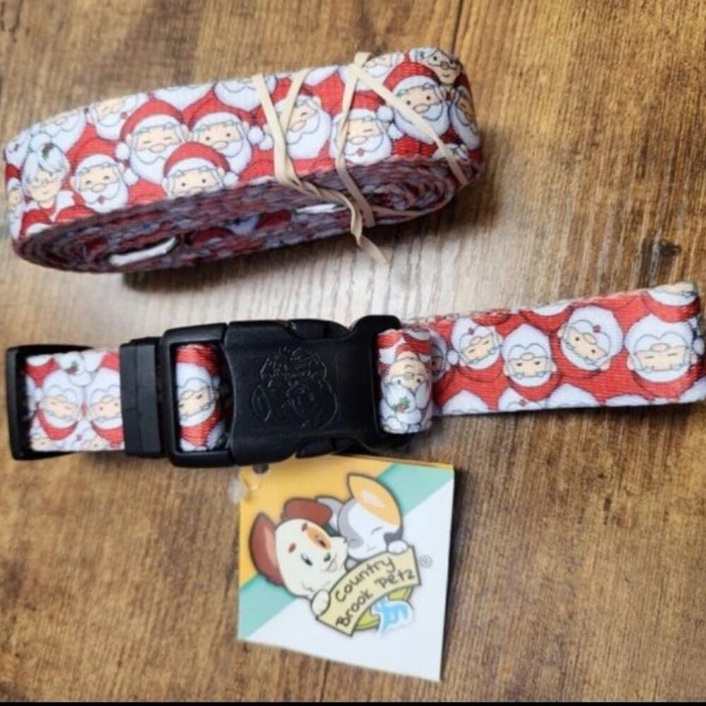 Country Brook Petz Deluxe Where's Merry Dog Collar and Leash sz Large NWT